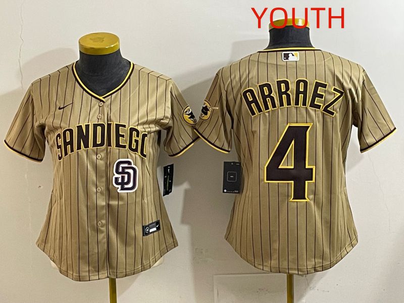 Youth San Diego Padres #4 Arraez Brown Stripe Game 2025 Nike MLB Jersey style 8->youth mlb jersey->Youth Jersey